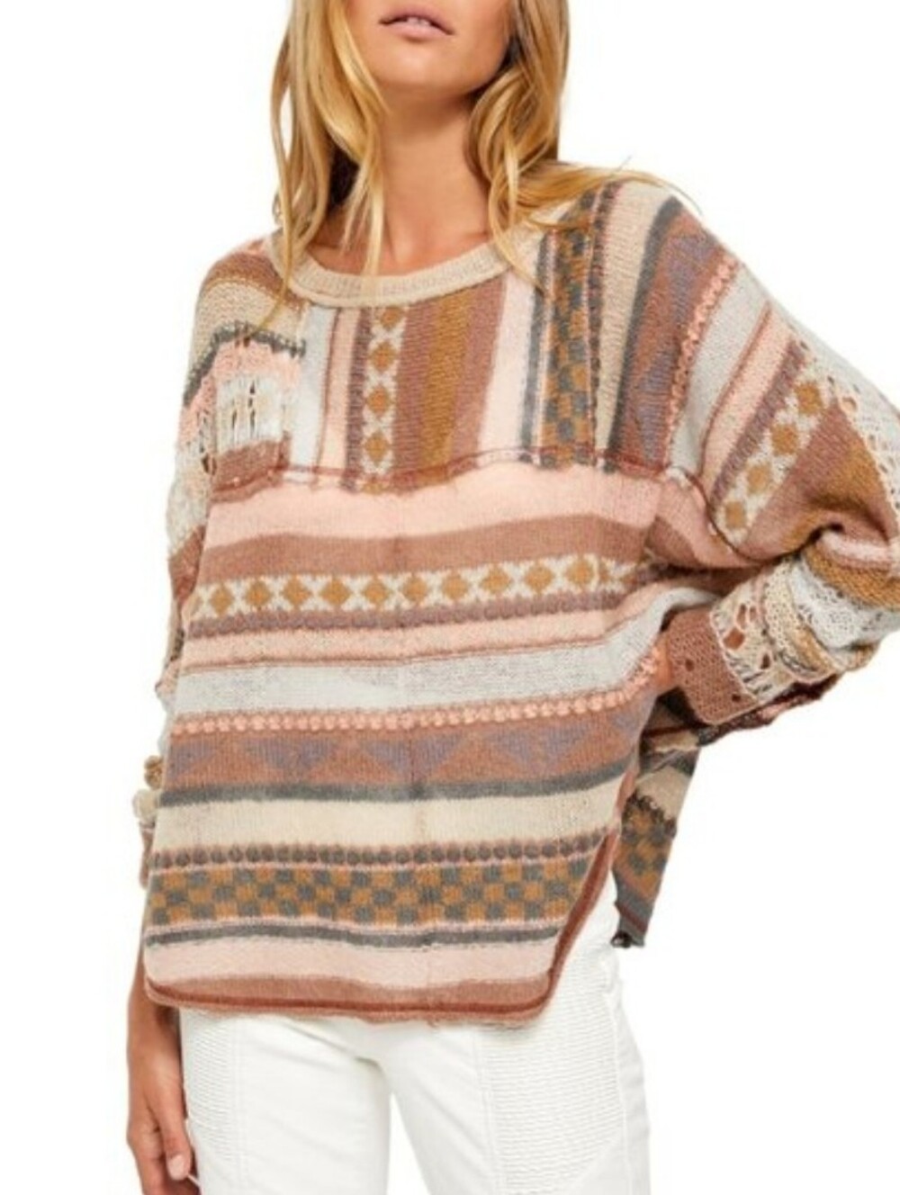 Free People December Skies Poncho Sweater Matterhorn Combo Size L